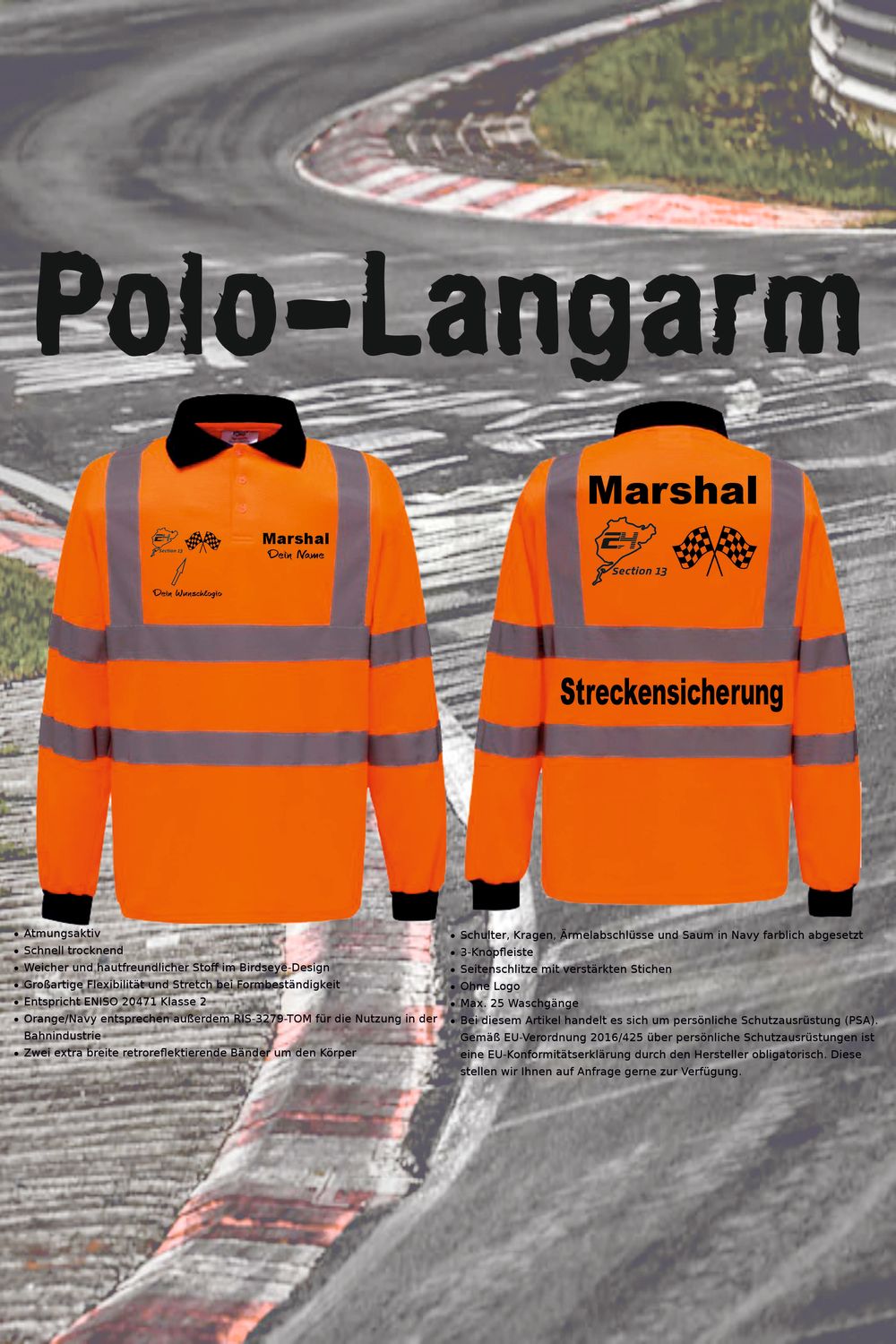 Polo Shirt Langarm für Marshals
