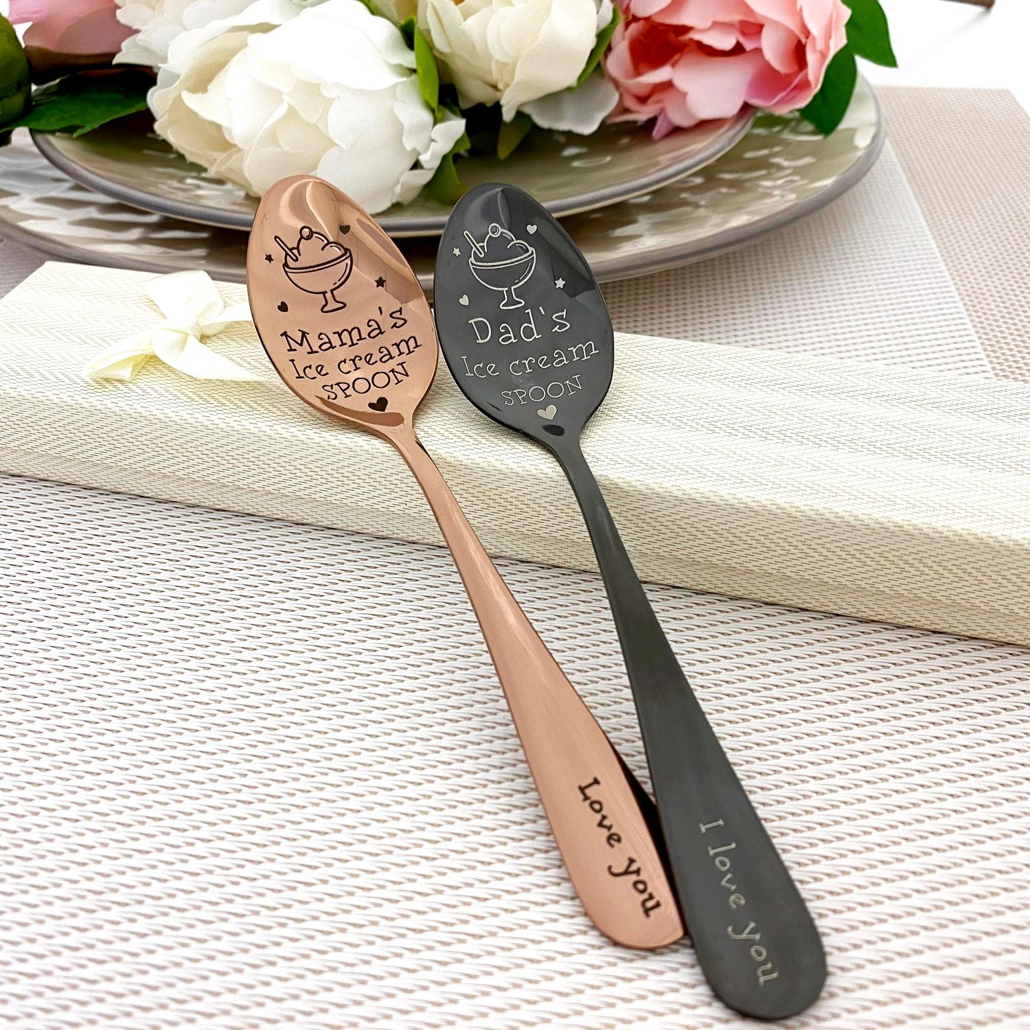 Ice Cream Spoons for Mom and Dad with Engraved Names 