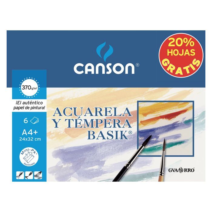 PAPEL ACUARELA CANSON BASIK A4+ 370G MINIPACK 6H 20% HOJAS GRATIS