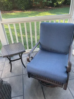 Cedar Island Swivel Lounge Chairs with Outdoor Custom Cushions installed