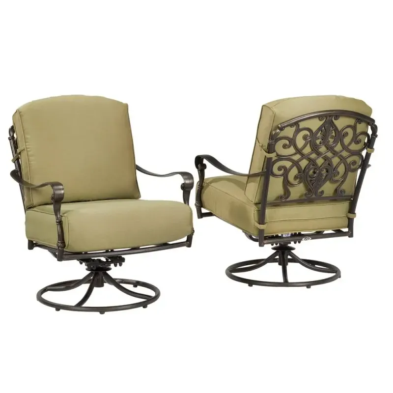 Edington Swivel Lounge Chairs with Outdoor Custom Cushions installed