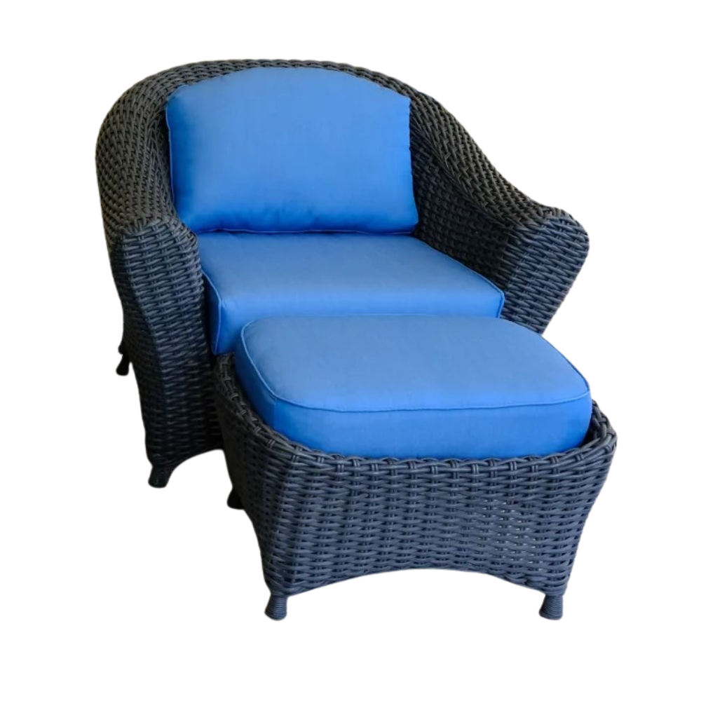 Lake Adela Lounge Chair with Outdoor Custom Cushions installed on a white background