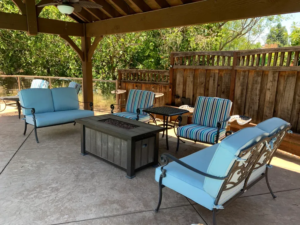 Miramar Lounge Chair with Striped Outdoor Custom Cushion Cover on a white background
