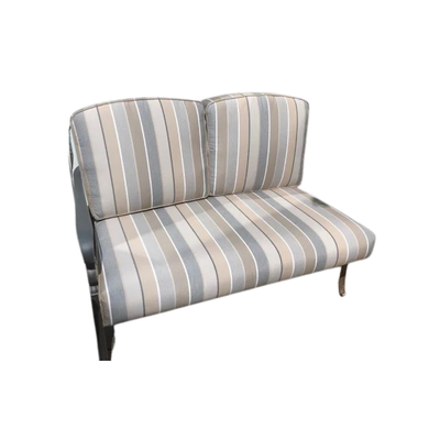 Miramar Loveseat with Grey Striped Outdoor Custom Cushions on a white background