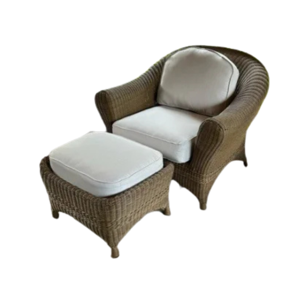 Two Santa Rosa Lounge Chairs and Ottomans on a white background