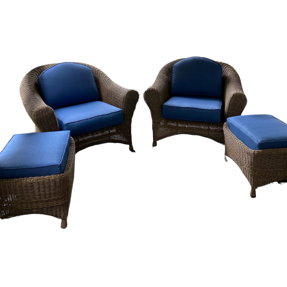 Santa Rosa Lounge Chair and Ottoman with white outdoor custom cushions on a white background