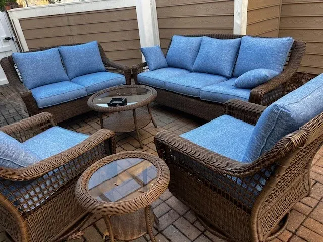 Spring Haven Loveseat with Denim Blue Custom Cushions