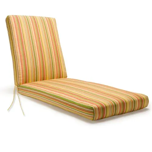 Custom Standard-Sized Chaise Lounge Cushion with unique striped fabric on a white background