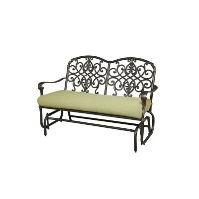 Edington Collection Gilder Bench by Hampton Bay Patio Furniture with Outdoor Custom Cushions installed