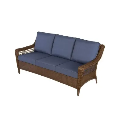Spring Haven Outdoor Patio Sofa with denim blue custom cushions