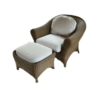 Santa Rosa Lounge Chair and Ottoman with white outdoor custom cushions on a white background