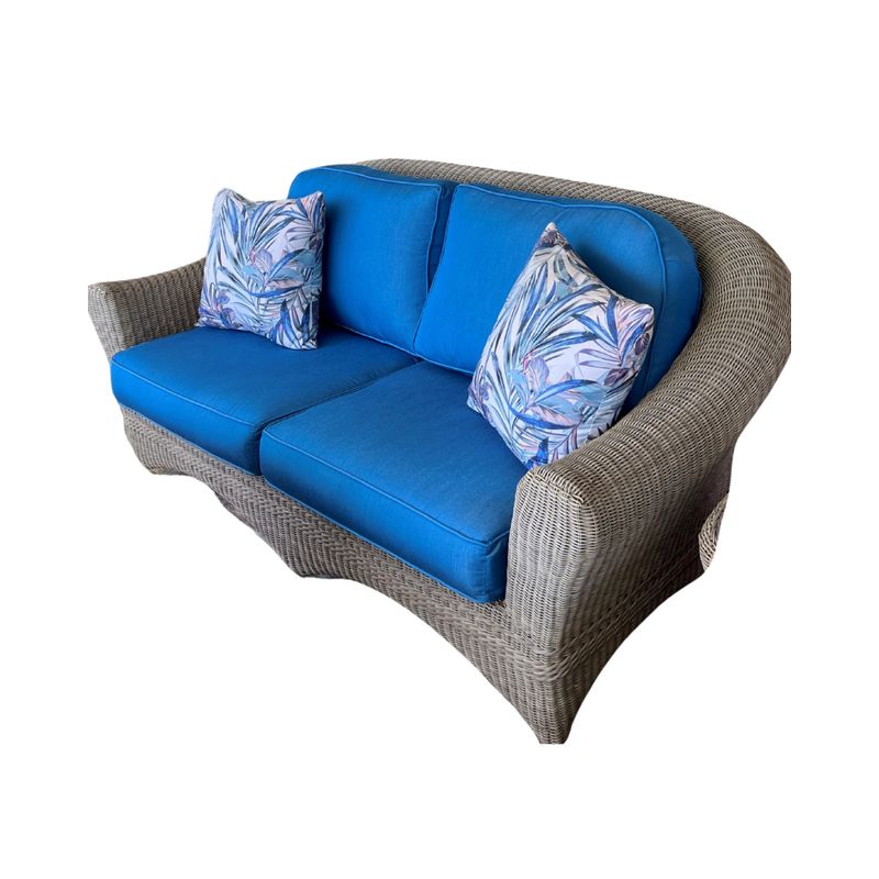 Santa Rosa Loveseat by Hampton Bay with OCC royal blue custom cushion covers