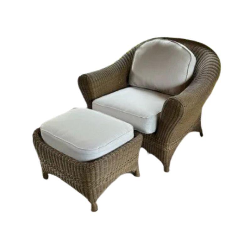 Santa Rosa Lounge Chair and Ottoman with white outdoor custom cushions' cushion covers on a white background