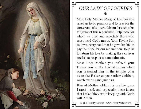 Lourdes/Sacred Spring: Our Lady of Lourdes Prayer Holy Card