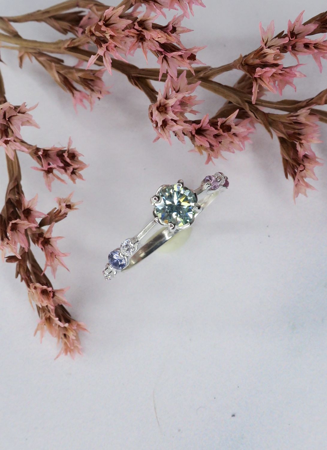 Moissanite &amp; Sapphire Ring