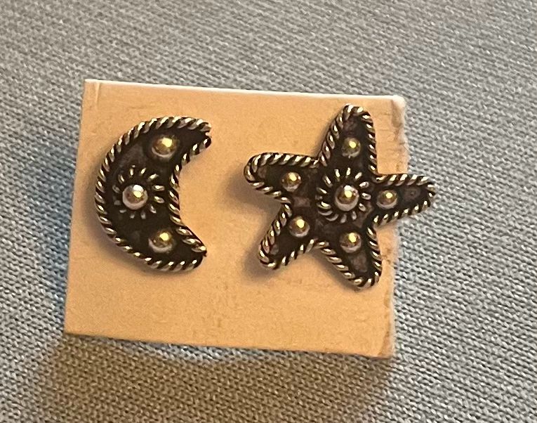 Oxidized Star &amp; Moon Earrings