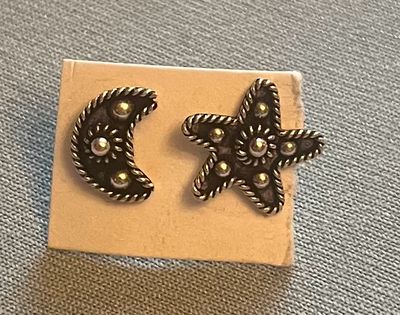 Oxidized Star &amp; Moon Earrings