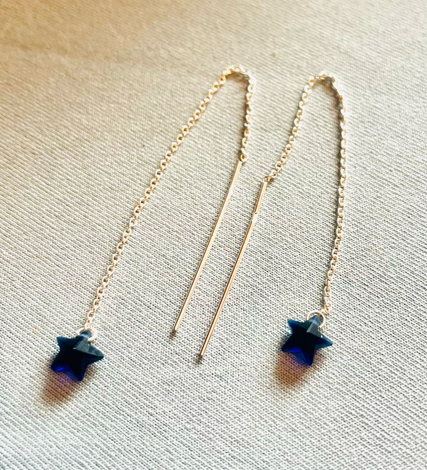 Blue-ish Purple Crystal Star Thread Earrings
