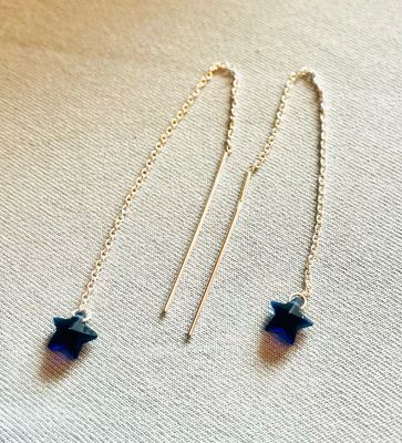 Blue-ish Purple Crystal Star Thread Earrings