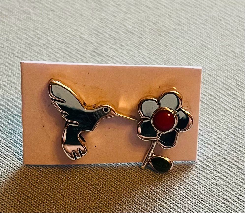 Small Hummingbird &amp; Flower Earrings