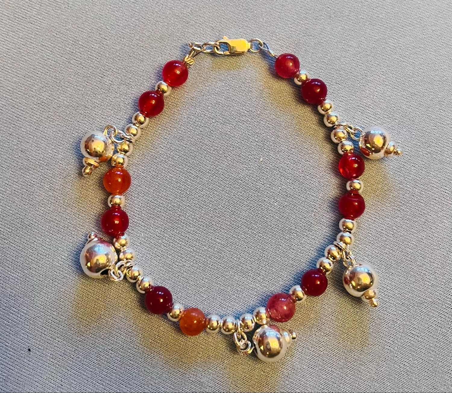 Orange-Pinks &amp; Silver Balls Bracelet