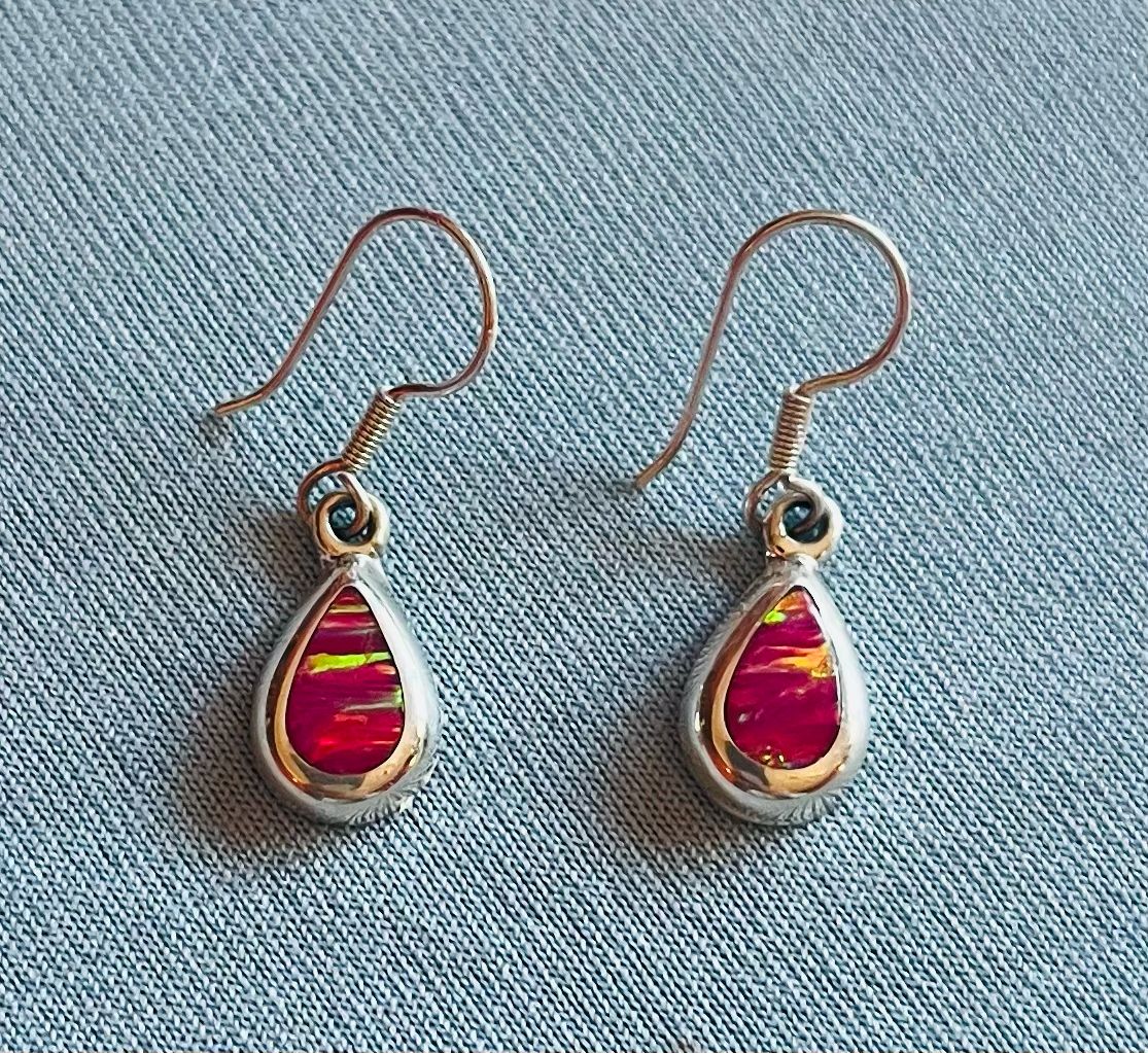 Small Pink Lab Opal Earrings