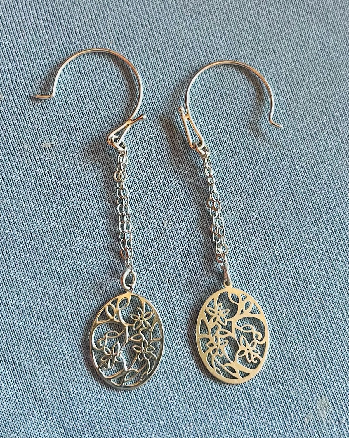 Floral Ovals on Chains Earrings