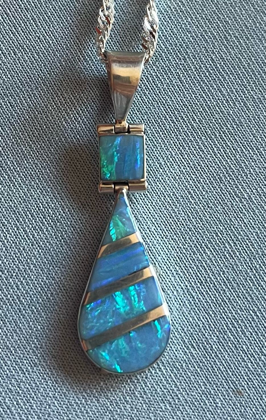 Blue Lab Opal Teardrop Necklace