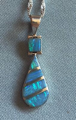 Blue Lab Opal Teardrop Necklace