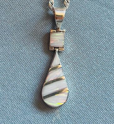 White Lab Opal Teardrop Necklace