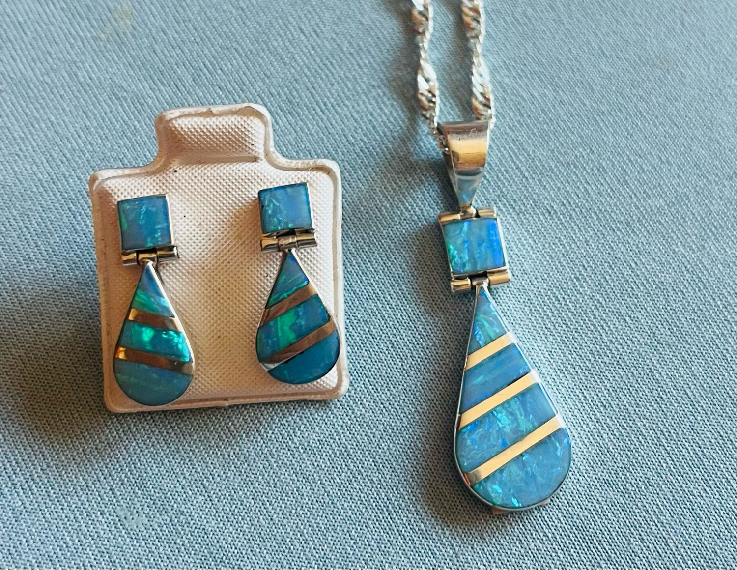 Blue Lab Opal Teardrops Set