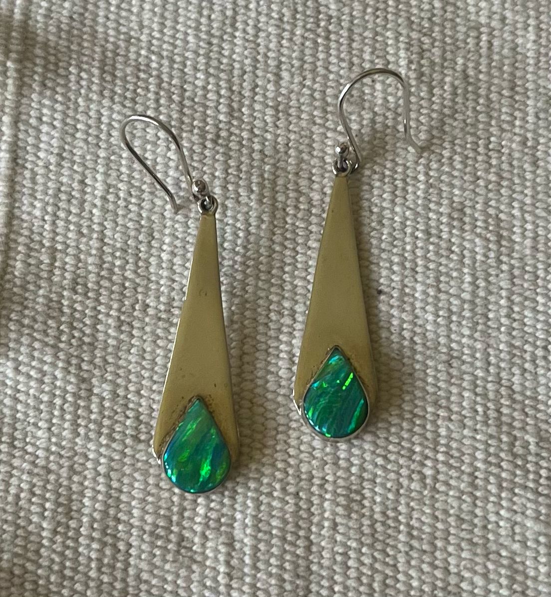 Green Lab Opal on Silver Earrings