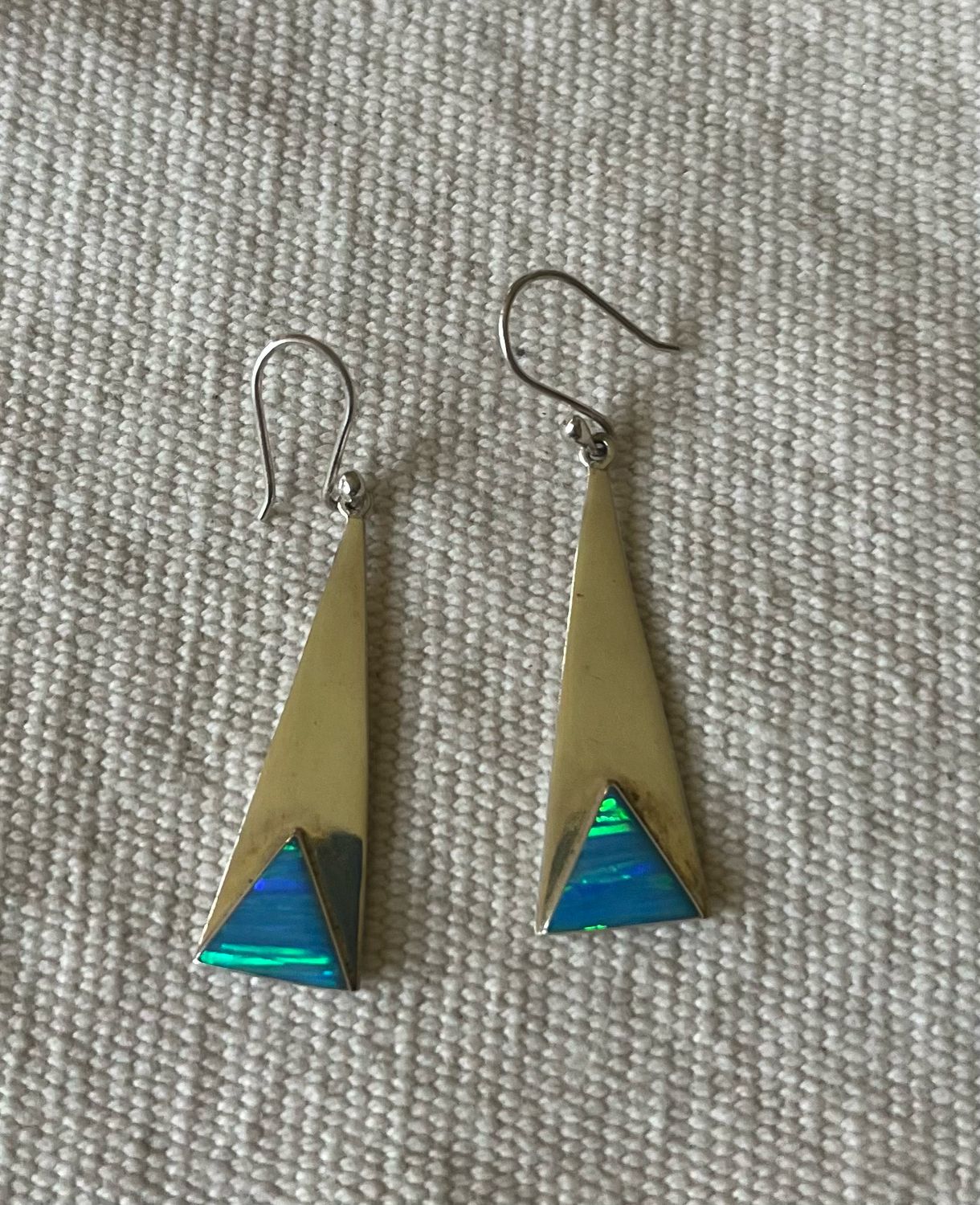 Blue Lab Opal Triangle Earrings