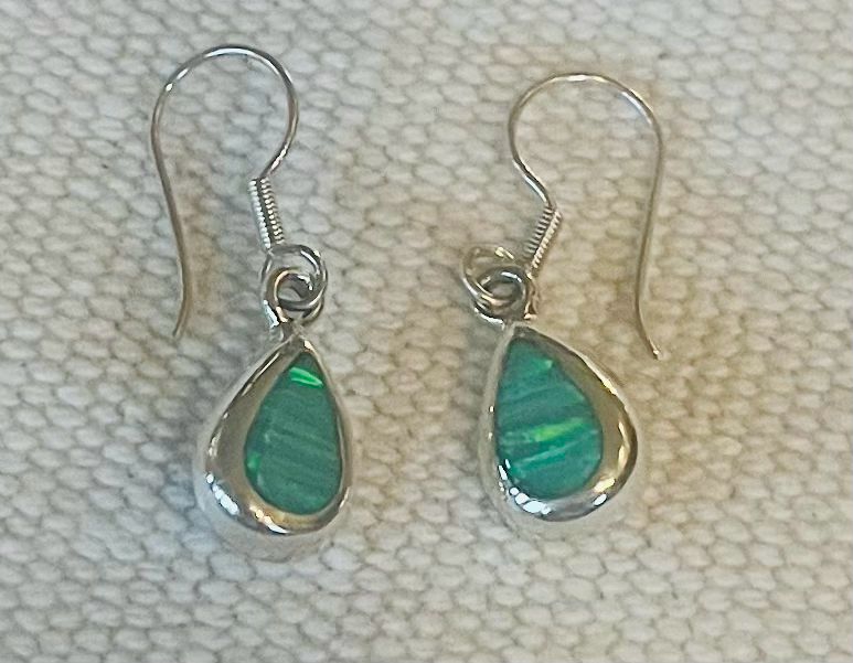 Small Green/Blue Lab Opal Earrings