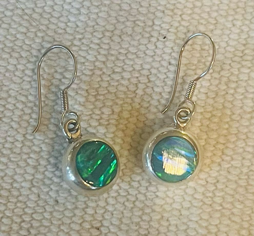 Small Green Lab Opal Circle Earrings