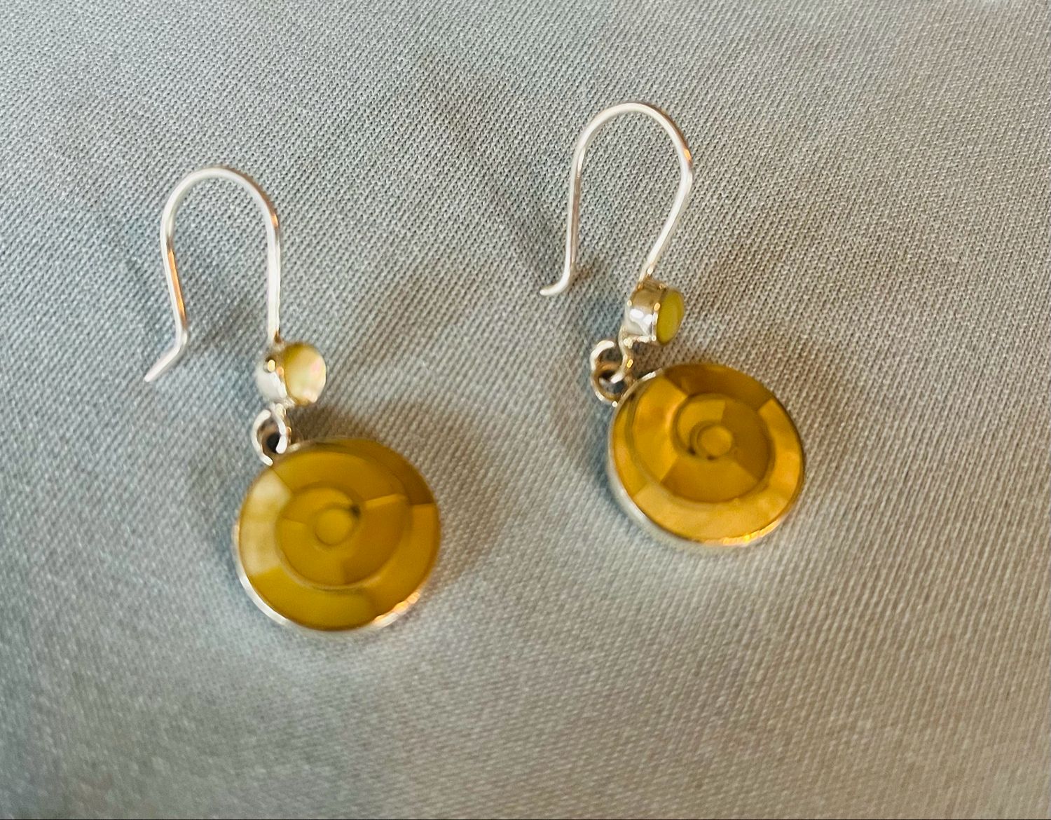 Yellow Mom of Pearl Circle Earrings