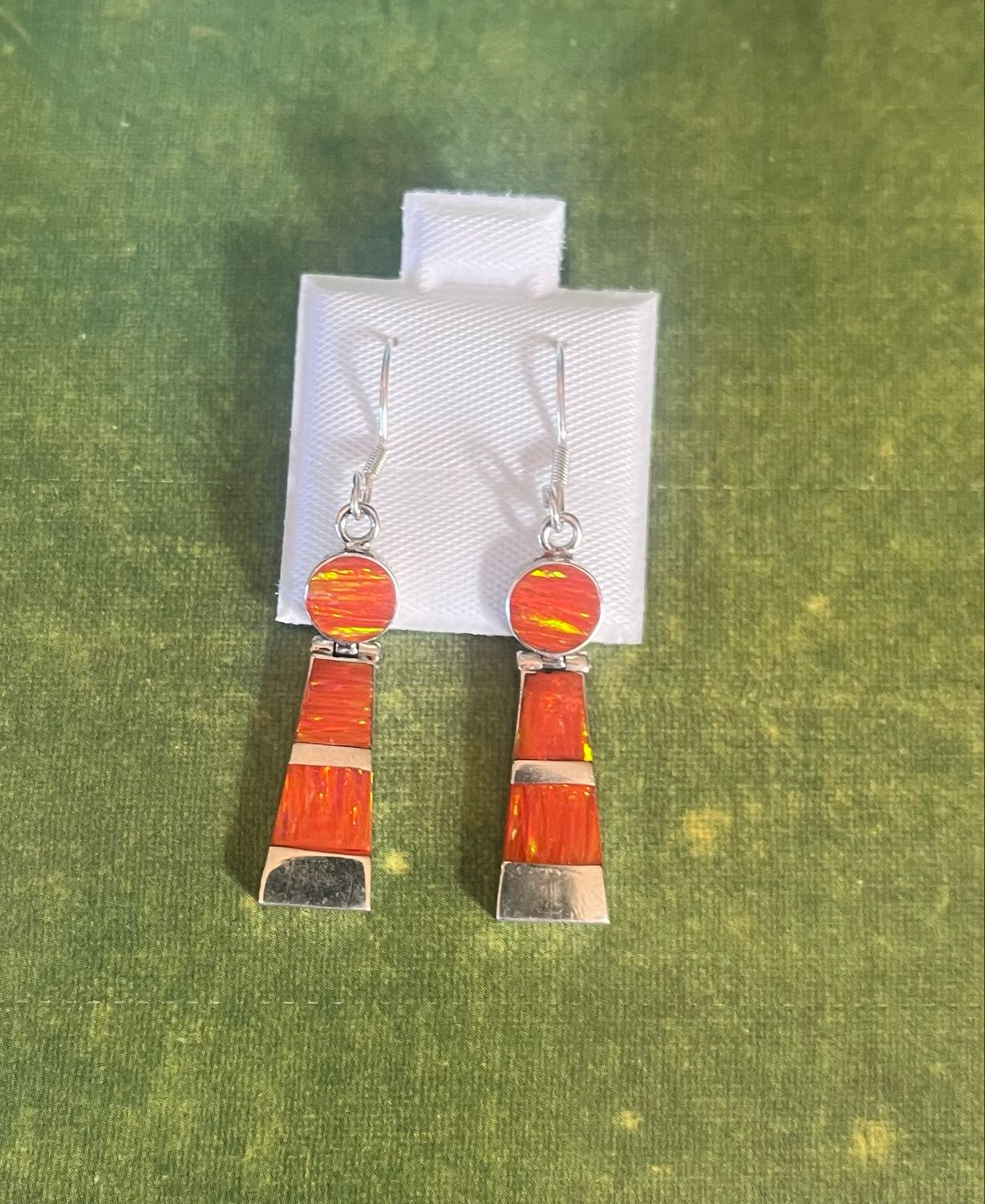 Orange Opal W/Silver Circle &amp; Pyramid