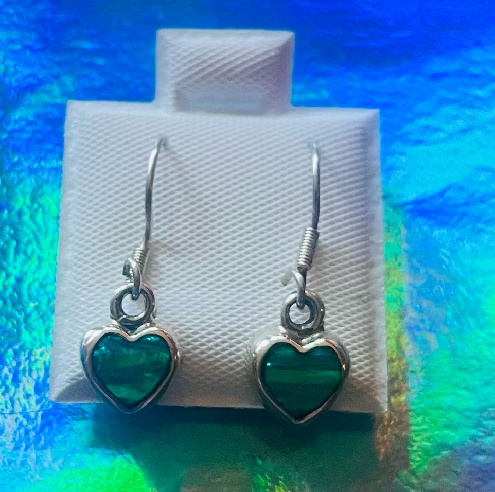 Dainty Greenish-Blueish Opal Heart Earrings