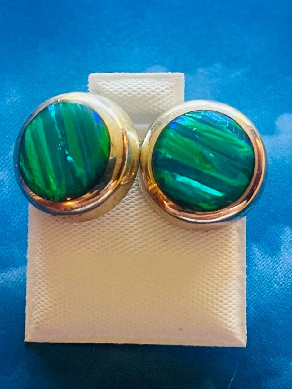 Green-blue Lab Opal Post Earrings