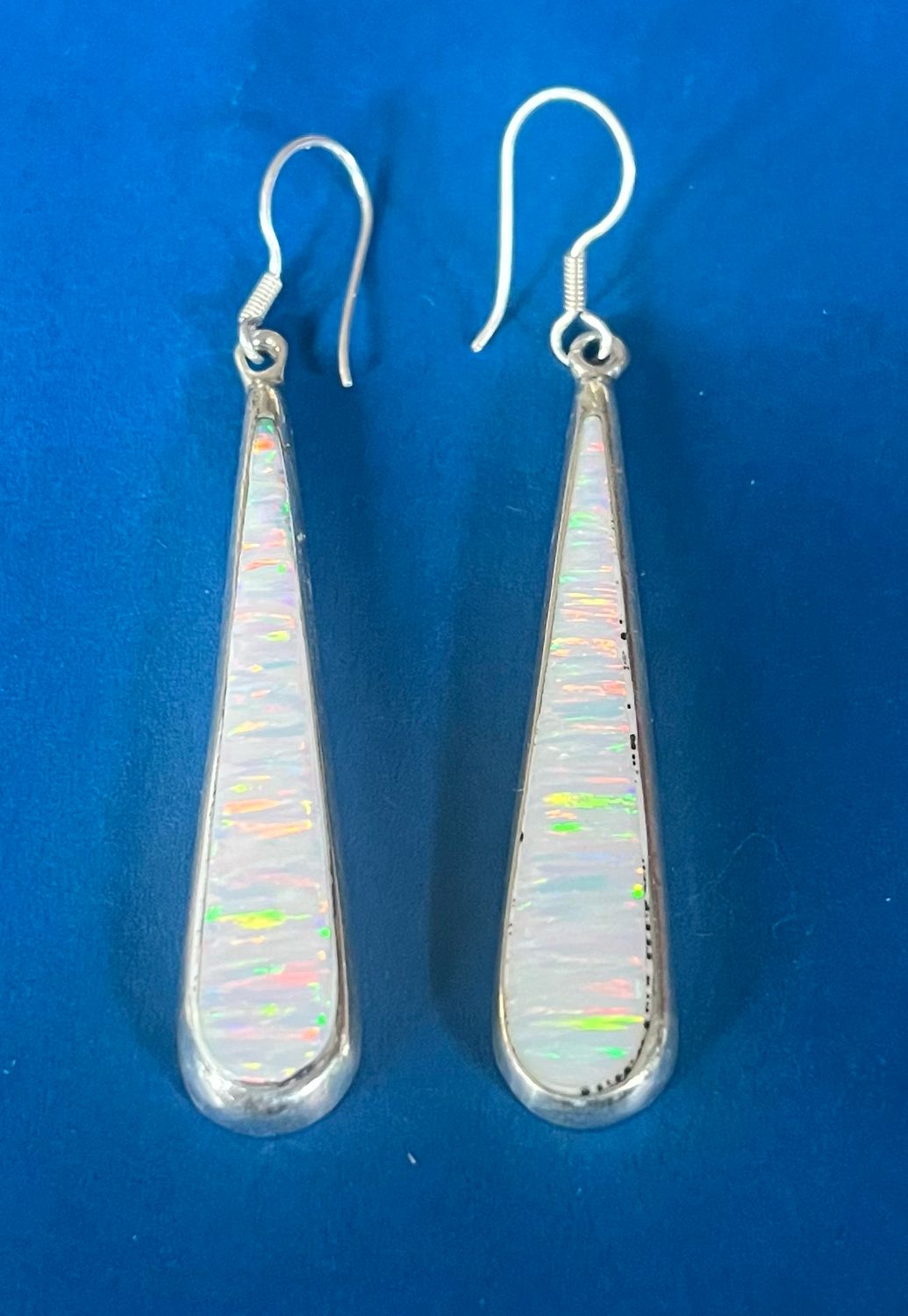 Long White Opal Teardrop Earrings