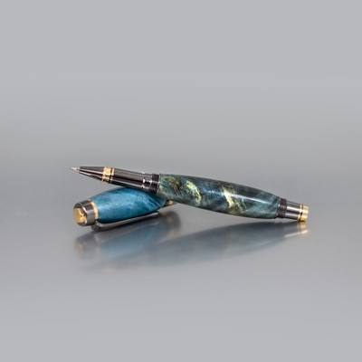 Executive Rollerball Pen - Island Blue Buckeye Burl Wood