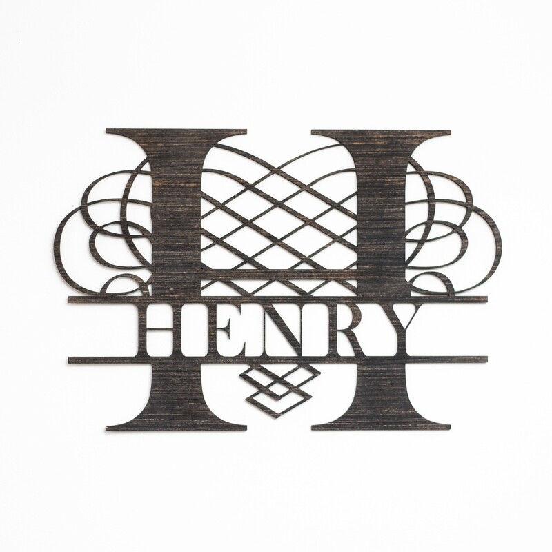 Calligraphy - Split Monogram Wall or Door Sign - Personalized