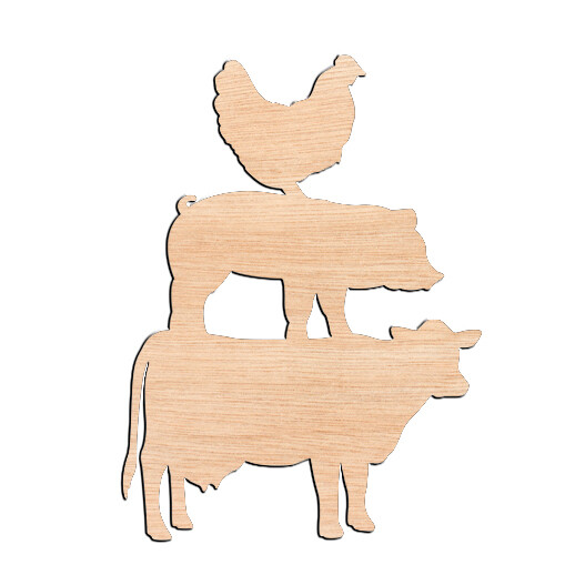 Chicken Pig Cow - Raw Wood Cutout