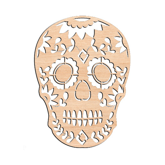 Ornate Sugar Skull - Raw Wood Cutout