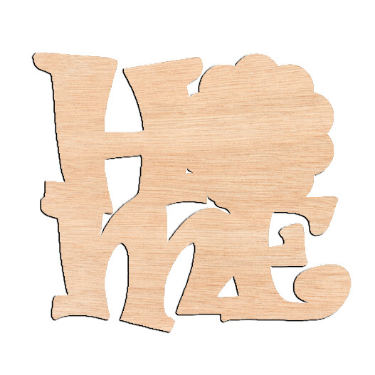 &quot;HOME&quot; with Flower - Raw Wood Cutout
