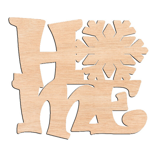 &quot;HOME&quot; with Snowflake - Raw Wood Cutout