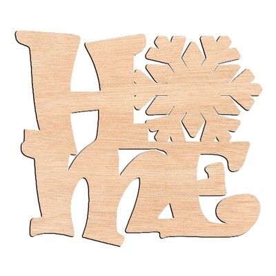 "HOME" with Snowflake - Raw Wood Cutout