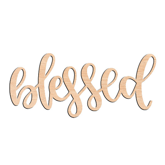 &quot;BLESSED&quot; Script - Raw Wood Cutout