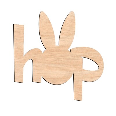 "HOP" with Bunny - Raw Wood Cutout