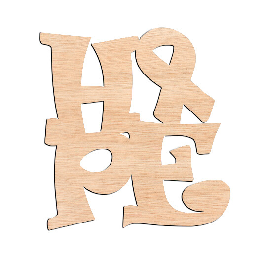 &quot;HOPE&quot; with Awareness Ribbon - Raw Wood Cutout